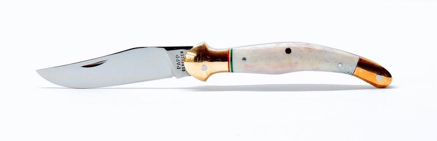 Fejesgörbe bicska, csont markolat trikolor betét