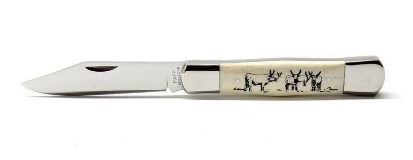 Cakli Extra bicska,  szürkemarha csont markolattal, szürkemarha gulya motívummal